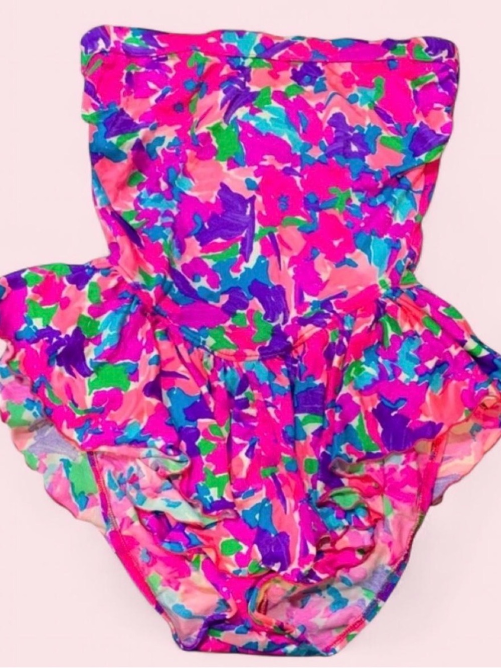 Vintage Cole Of California 1980s Neon Floral Barbie Skirted One Piece Swimsuit